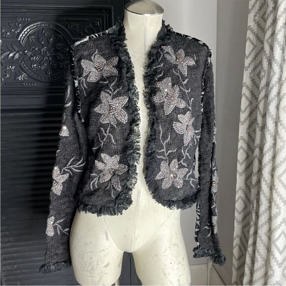 Sandy‎ Starkman Shabby Embroidered Chic Floral Sequin Lace vintage jacket 90s M - Picture 1 of 6